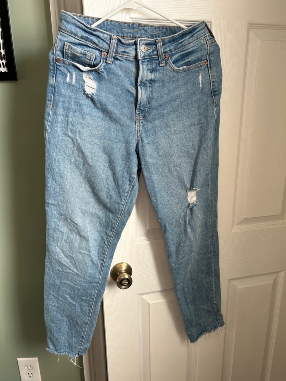 Old Navy OG straight high rise Jean - Light Blue Distressed Jeans